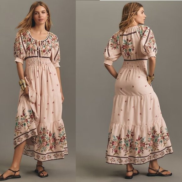 ANTHROPOLOGIE The Somerset Maxi Dress: Puff-Sleeve Edition size MP PM petite