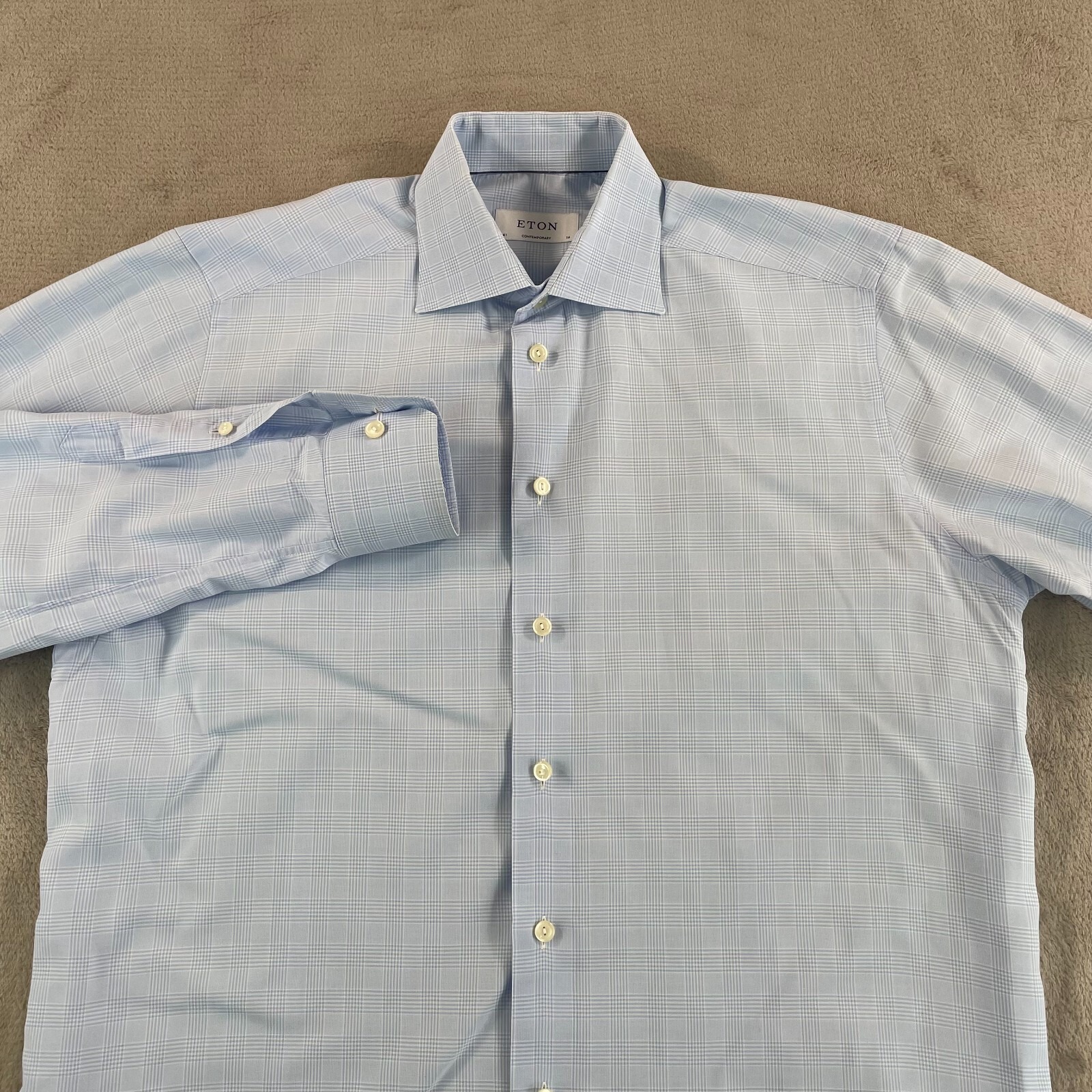 ETON Contemporary Dress Shirt Men 41 16 Blue Plaid Designer Long Sleeve 249