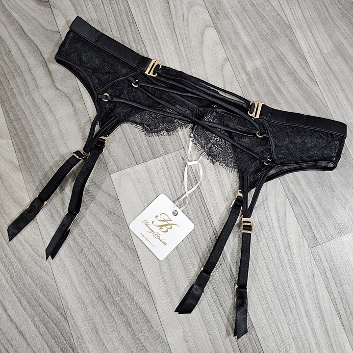 NWT Honey Birdette Tessa Black Garter Belt Suspender Size XL