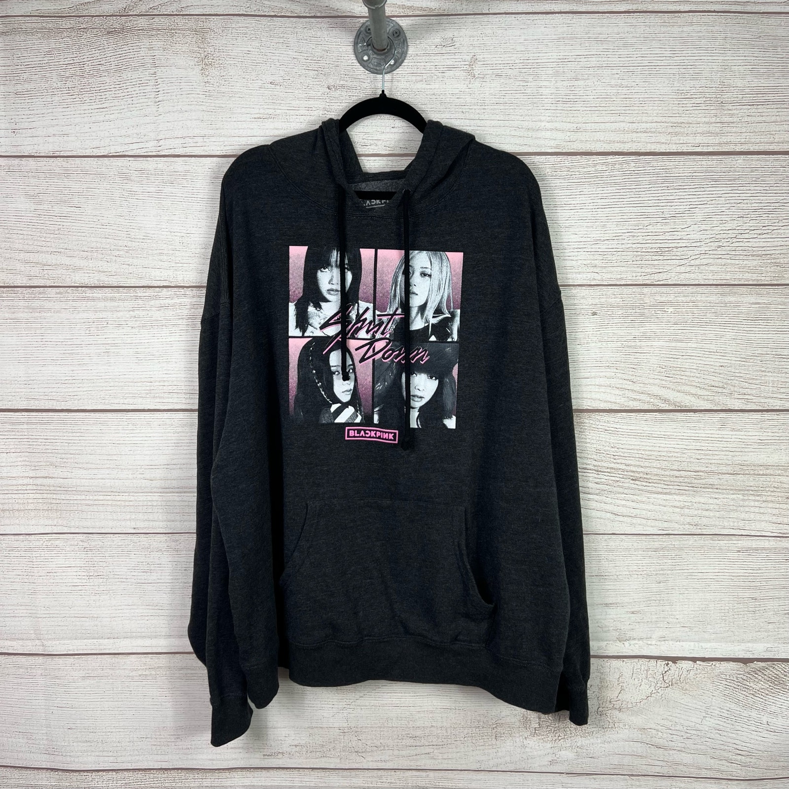 BlackPink Women's Gray Oversized Shut Down Graphic Pull On Hoodie Size XL