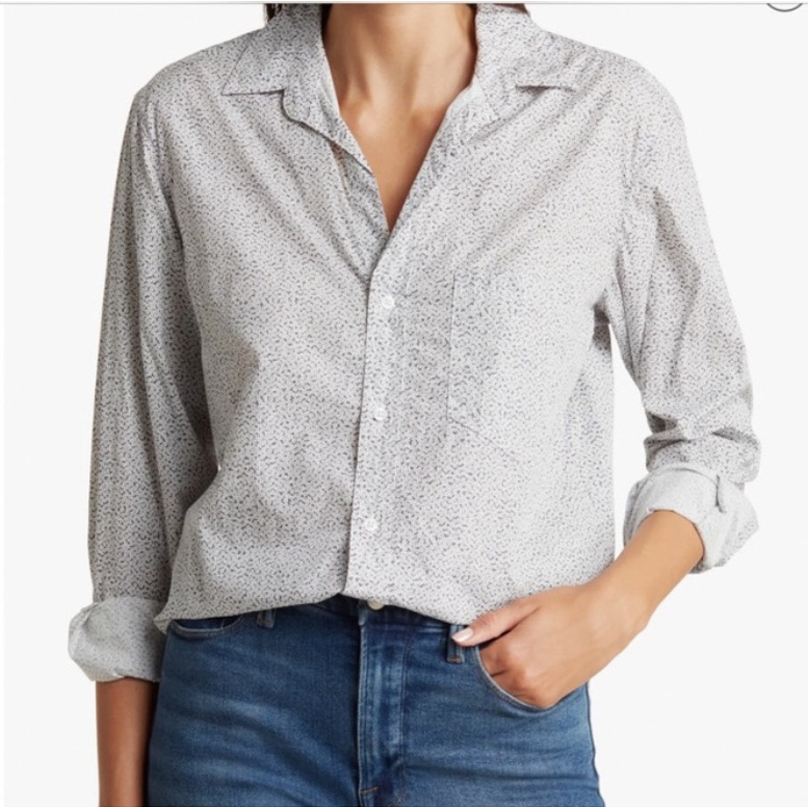 Frank & Eileen Joedy Boyfriend Button-Up Blouse Women's S Grey Ditsy Floral NEW