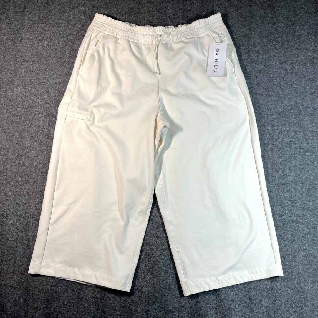 NWT Athleta Women Triumph Hybrid Wide Crop Pants Size XL 109 Magnolia White