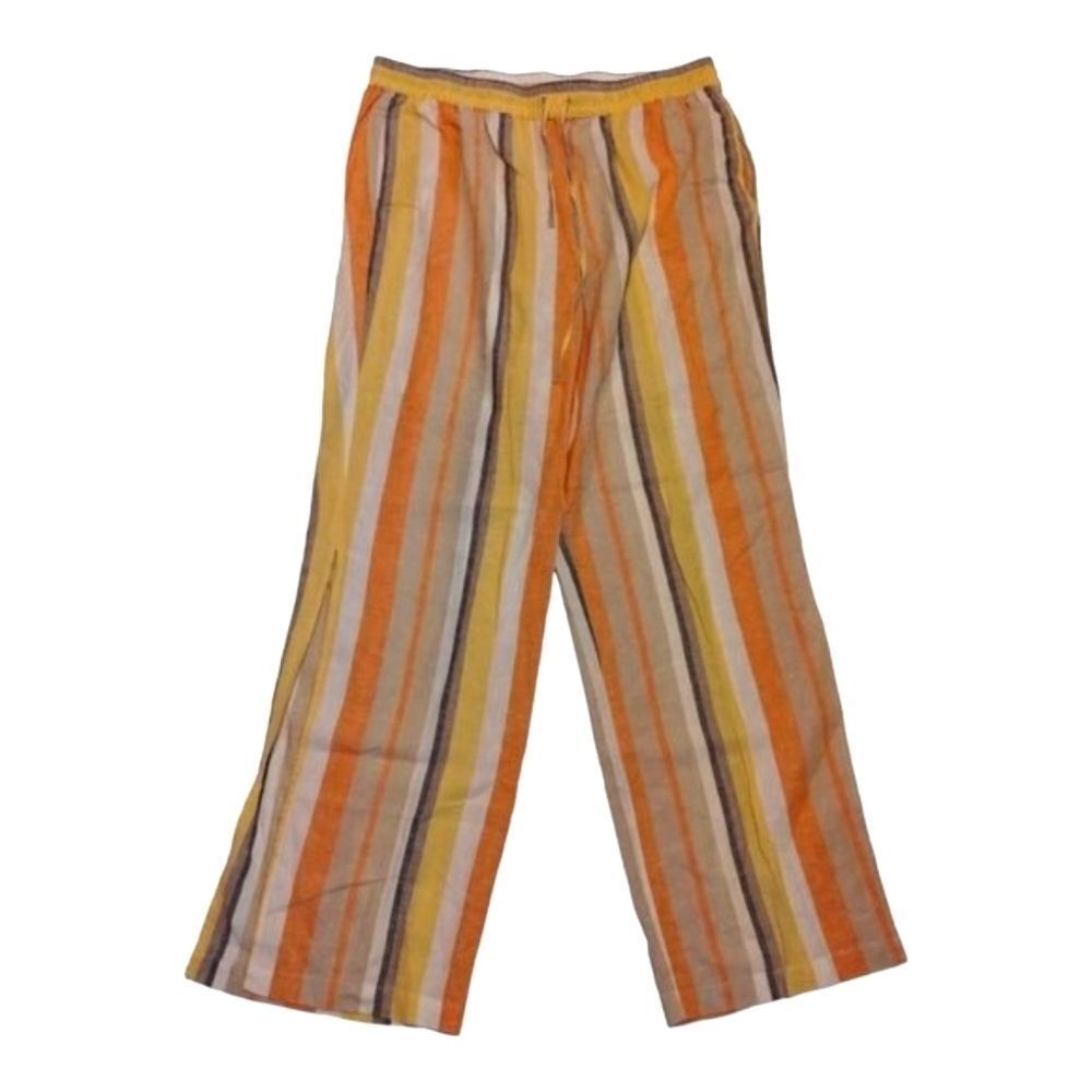 NY&C Women's Striped High Slit Wide Leg Pants Size XL Elastic Waist Beach Summer