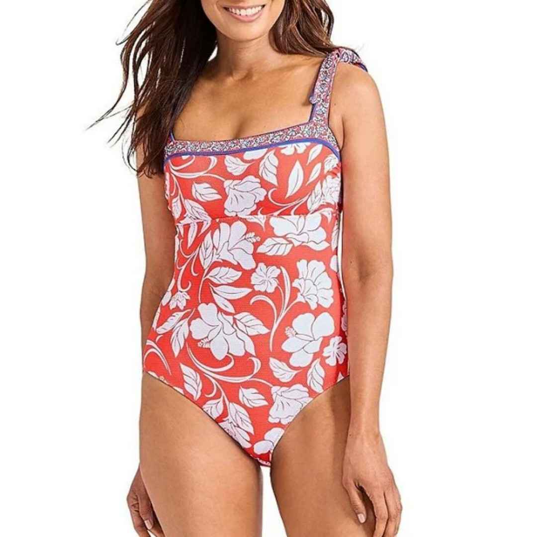 Tommy Bahama Island Cays Fiori Square Neck Tummy Control Bandeau One Piece Swim