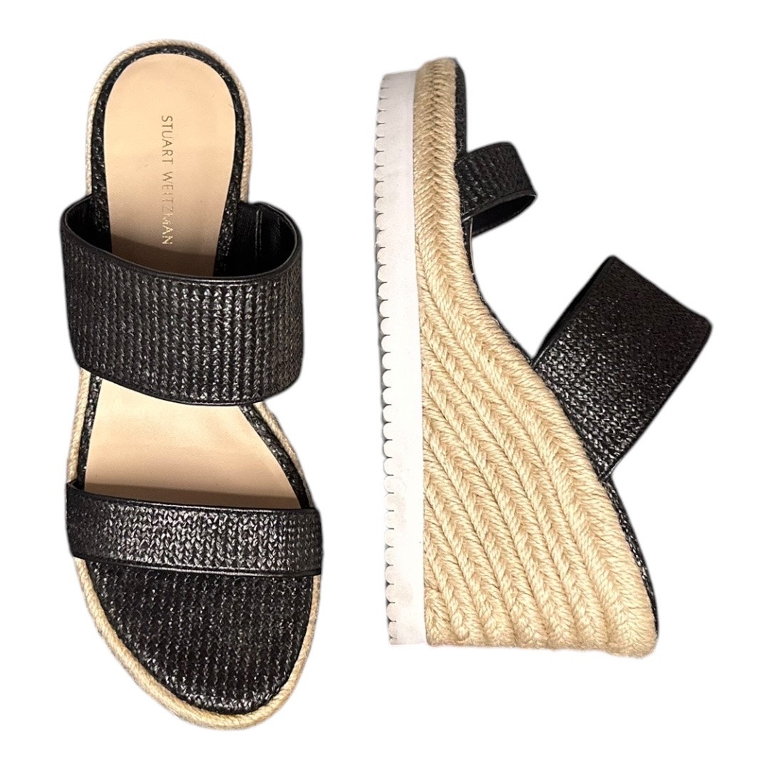 Stuart Weitzman 7.5 MYKONOS 2-Strap espadrille wedge woven jute wide straps