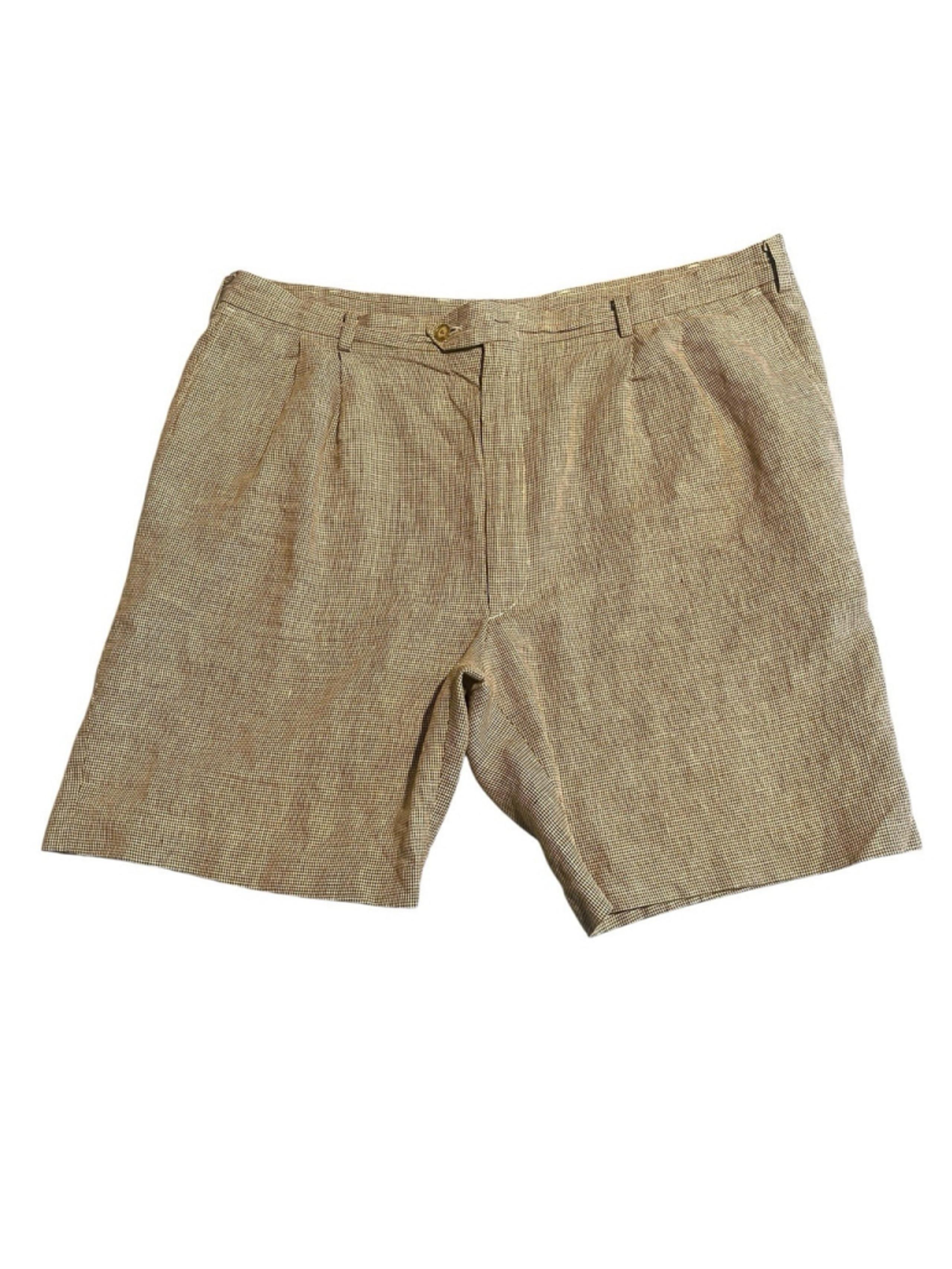 Berle Chino Shorts Men's 40R Brown Checker Linen 8.5 Inch Inseam Pockets Flat