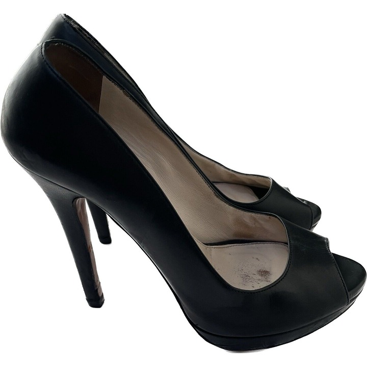 Prada Genuine Leather Peep-Toe Heels Black Authentic IT 39 US 9