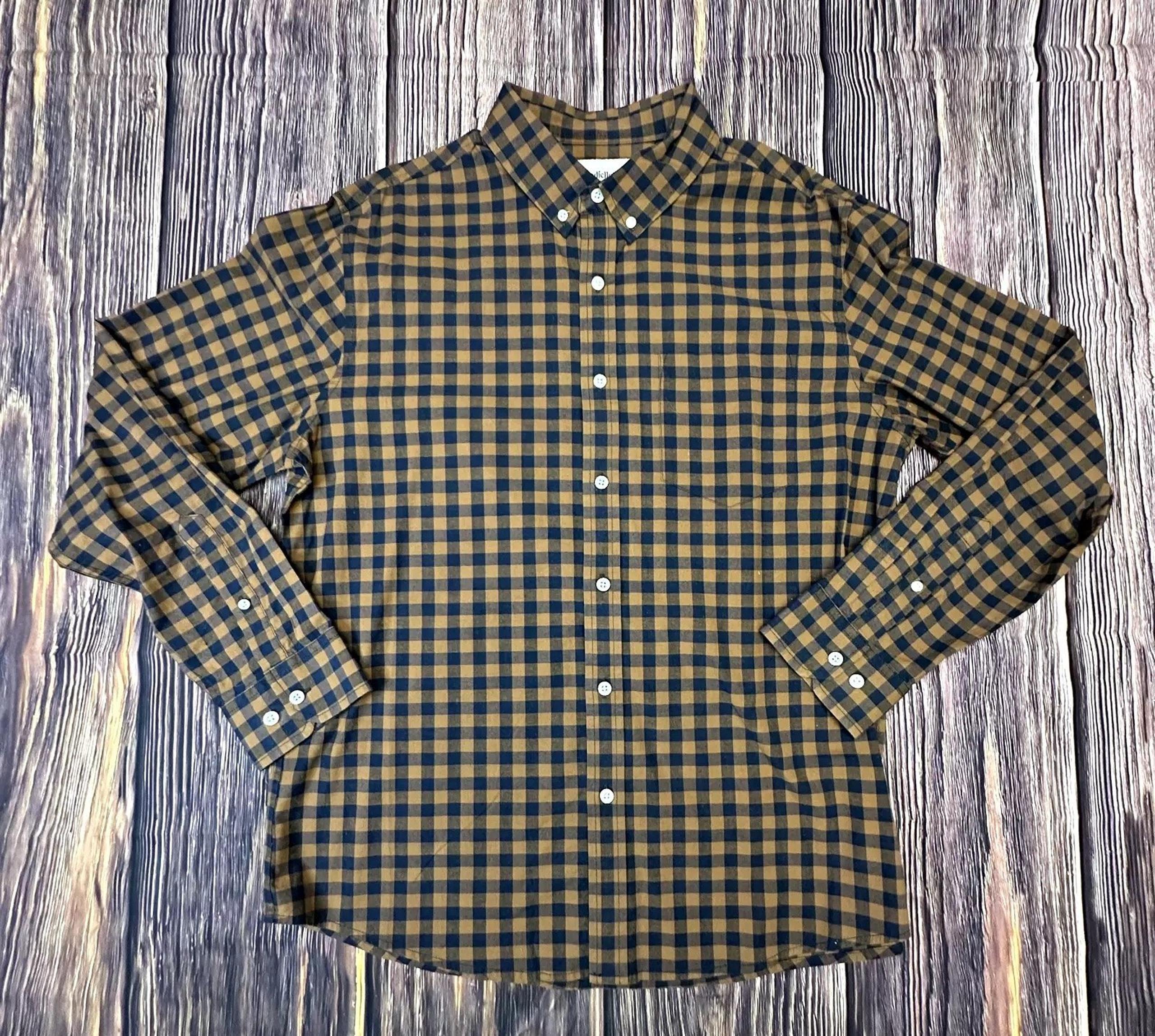 Goodfellow & Co Men's Large Button Down Collared Shirt Brown Blue Flannel-Large