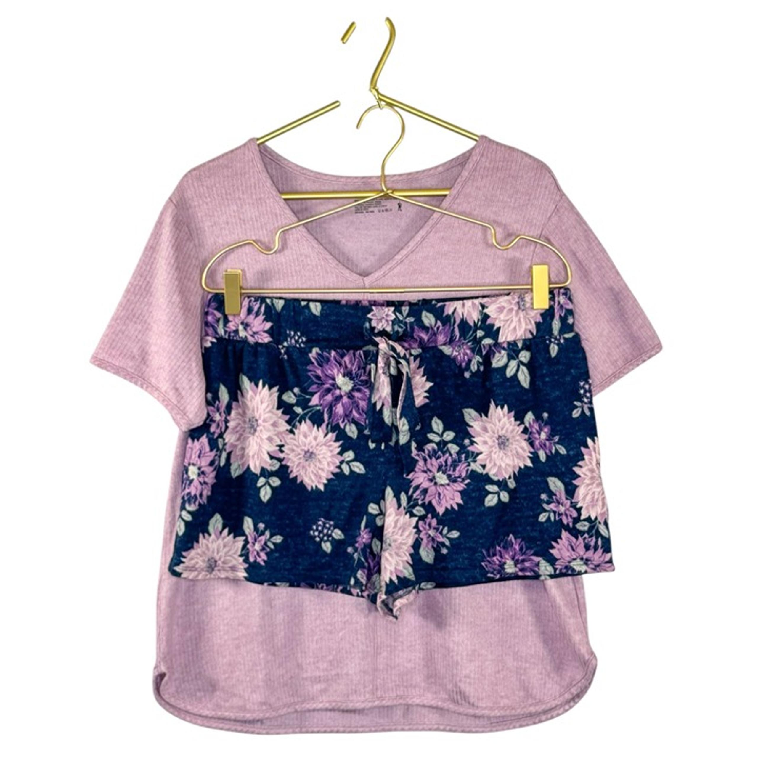 Jockey Women’s Pajama Set Blue Floral Shorts & Pink Solid Top L GREAT CONDITION