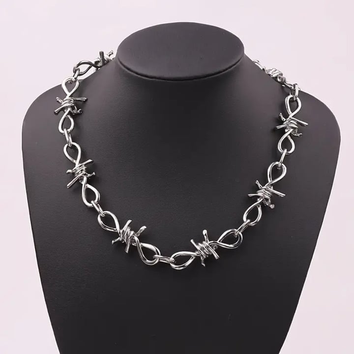 20 Womens 18K White Gold Barbed Wire Chain Link Necklace 18 K Silver Jewelry