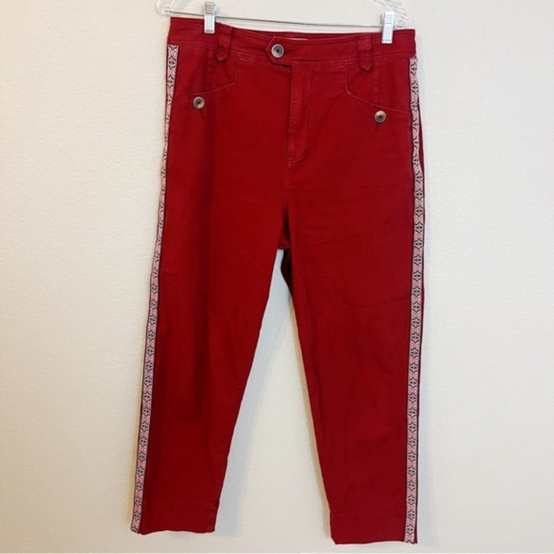 Anthropologie I Tapered Side Stripe Pants Wine Woman's size 8