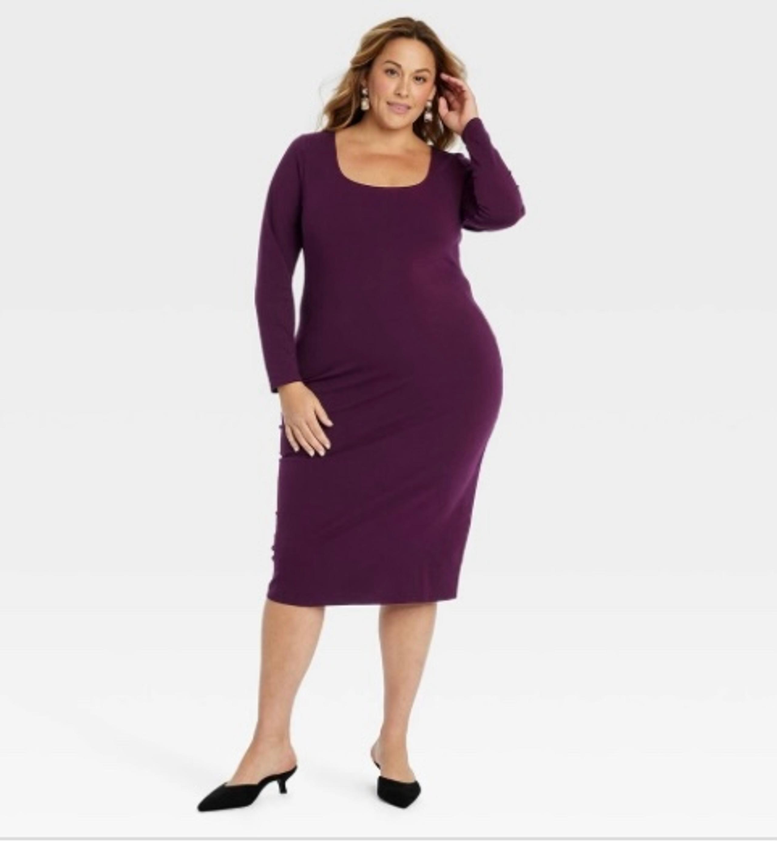 Ava & Viv Women's Long Sleeve MIDI Bodycon Dress Purple 
Size 1X new