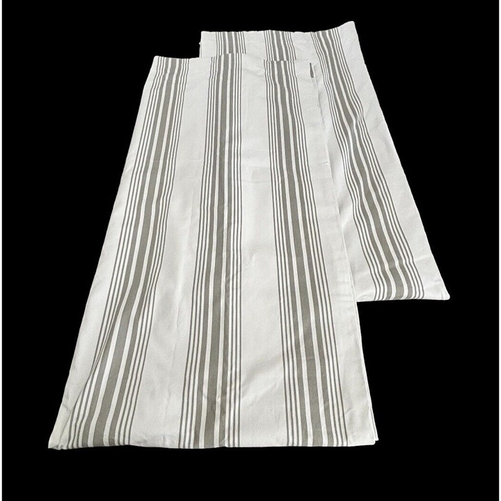 46”x84” set Pottery Barn Curtains Lined Drapes Gray White Stripe Nursery Kids