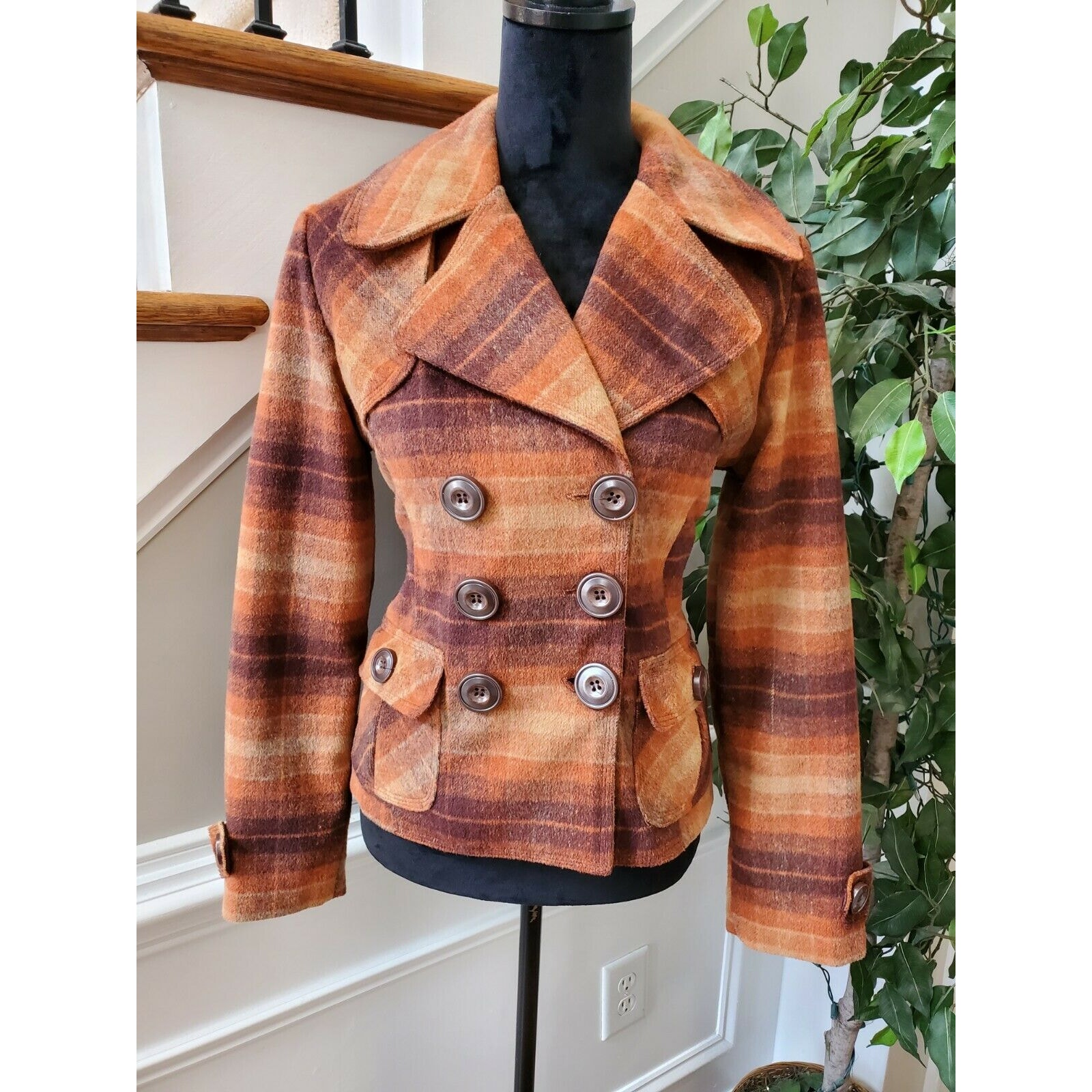 Dollhouse Women's Multicolor Polyester Long Sleeve Double Breasted Pea Coat M