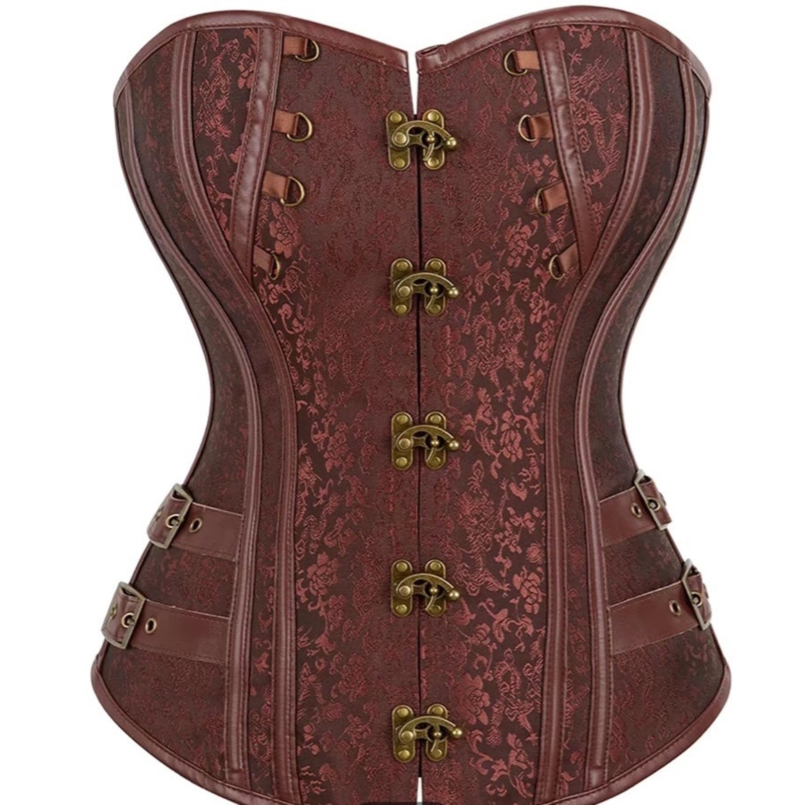 Waist Trainer Brocade Steampunk Jacquard Leather Studded Overbust Corset Sz XXL