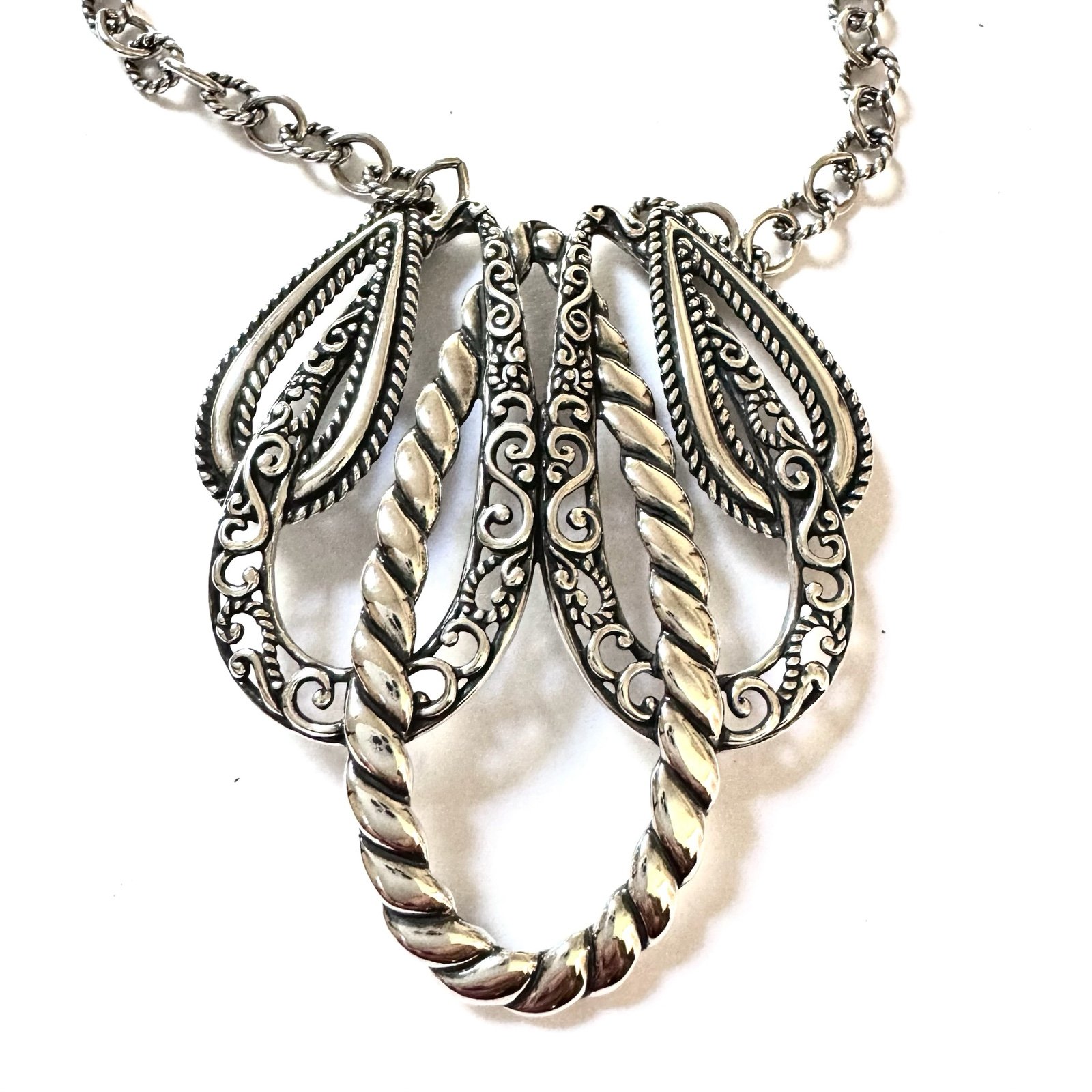NEW CAROLYN POLLACK Statement Necklace Sterling Filigree Scroll Loop NEW CP BOX