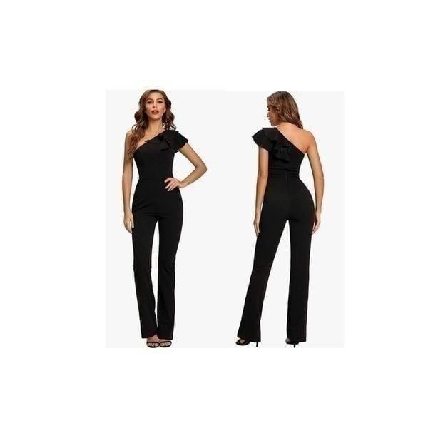 SUGAR POISON Women's Sleeveless Ruffle One Shoulder High Waist Long Jumpsuit