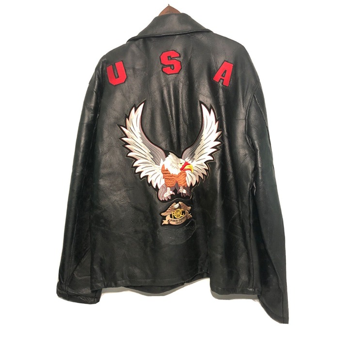 Harley Owners Group Black Leather Jacket Sz. 3X- Eagle & USA Patches HOG