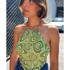 Lisa says Gah Clea Wide Hearts Tie Halter Top Womens Small Green Crop Chic NWT