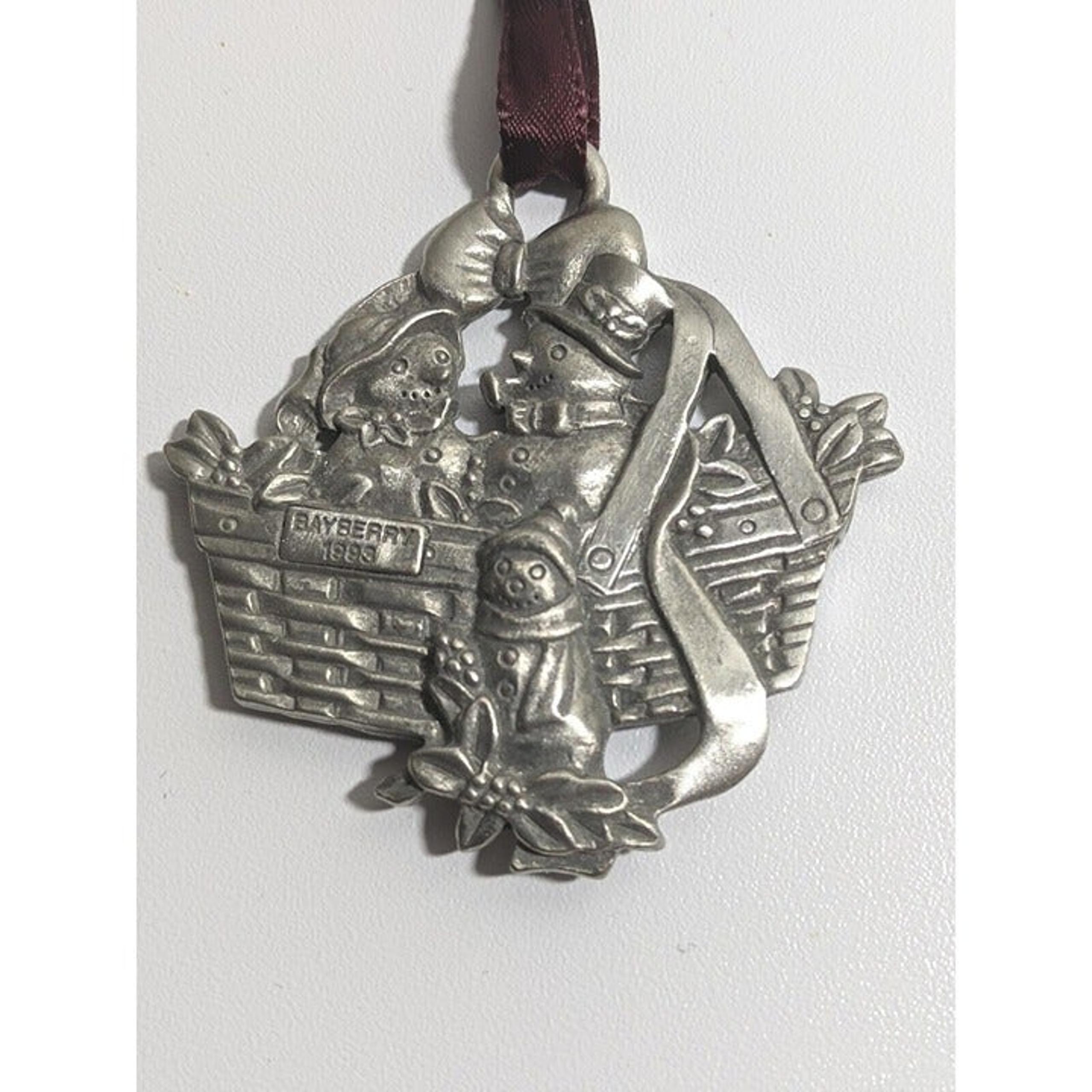 Longaberger 1993 Ornament Pewter Bayberry Snowmen Basket NIB With Insert