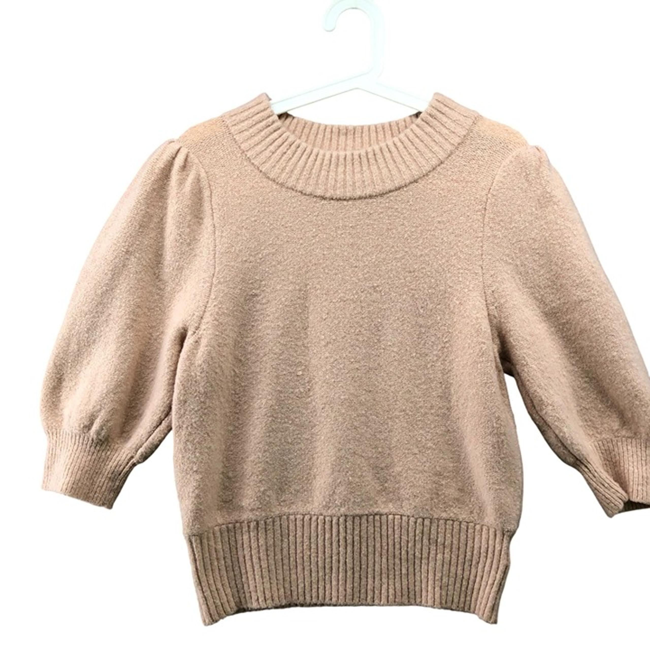 Free People Sugar Pie Sweater Womens L Blush Pink Short Sleeve Puff Crewneck