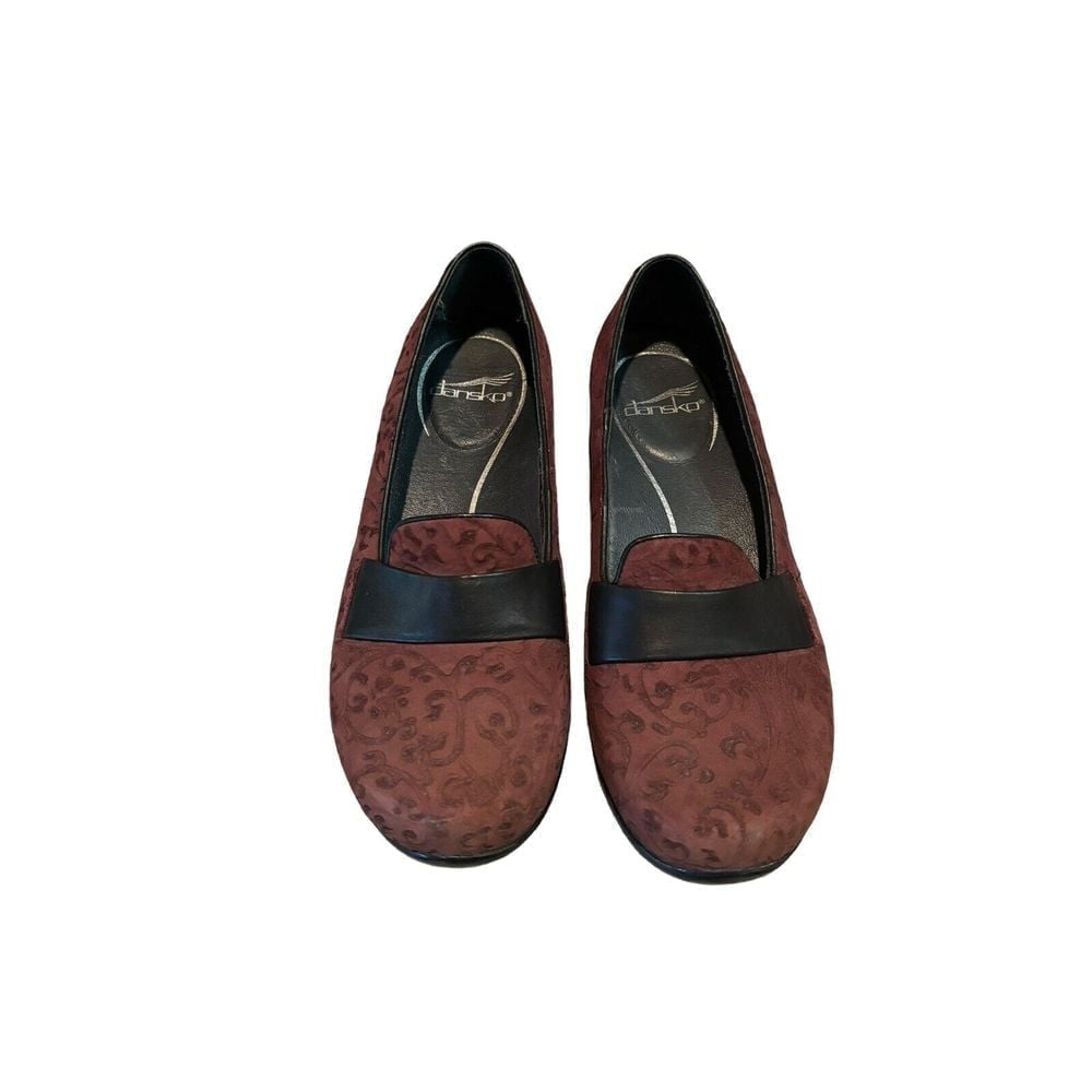 Dansko Clogs Loafers Shoes Womens Size 7.5-8 US 38 EU Burgundy Leather Floral
