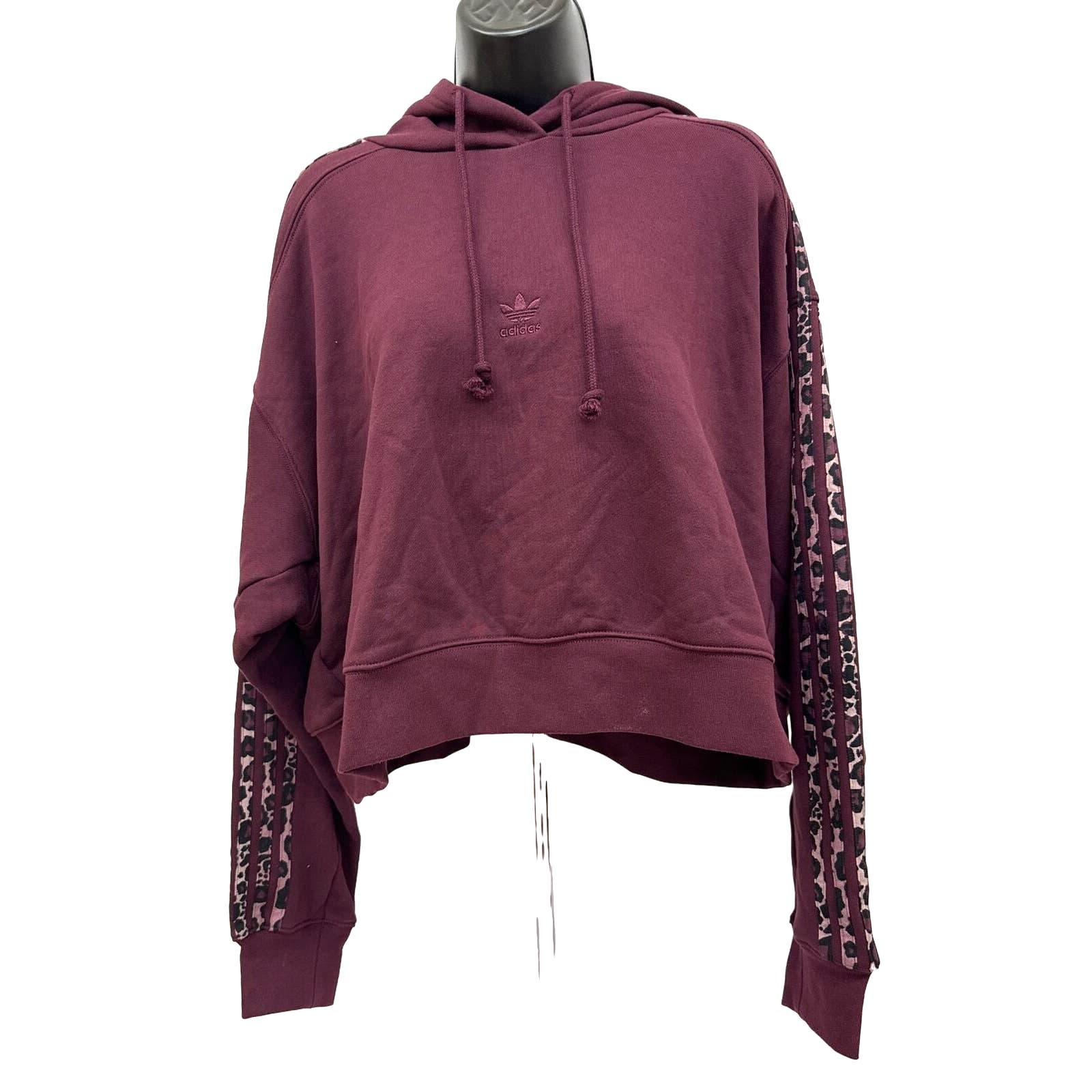 NWT Sz 3X Adidas Women's 3-Striped Animal Print Cropped Hoodie. Maroon. Logo
