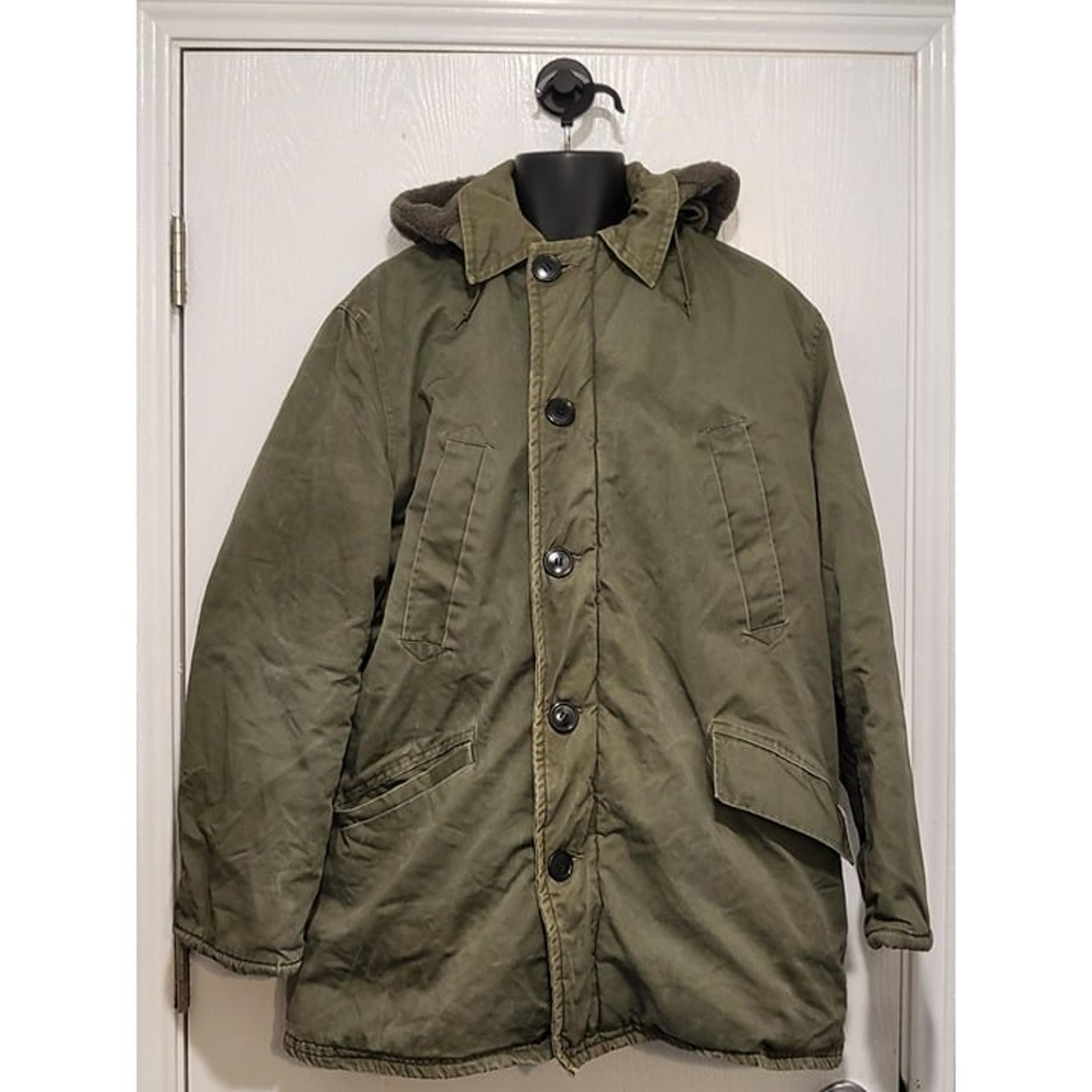 Vintage Brent Commando Cloth Coat Men Sz L Army Green 70s Military Winter Quilt