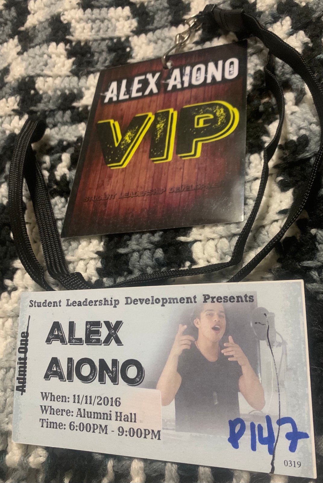 ALEX AIONO VIP LANYARD & CONCERT TICKET .
