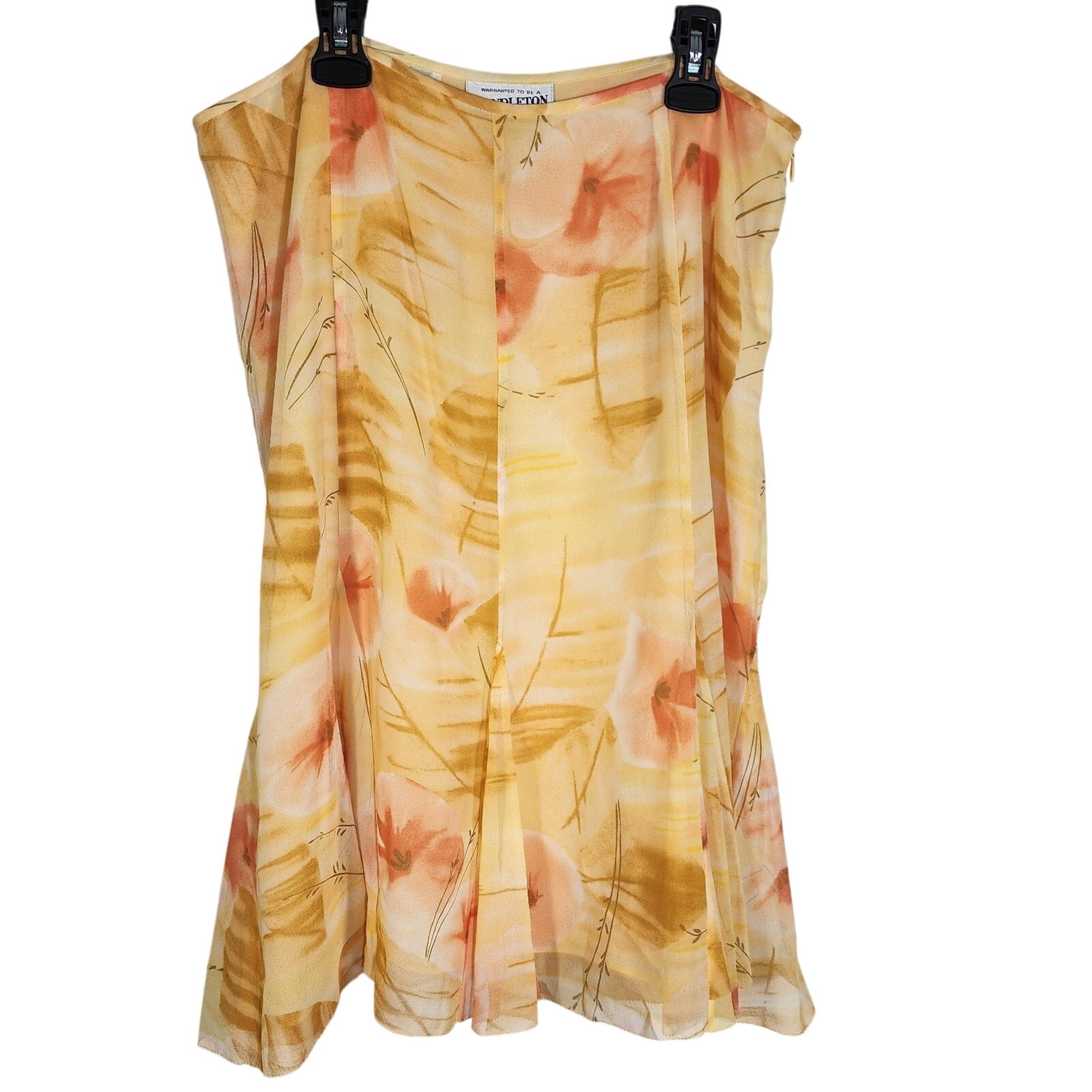 Pendleton Women Skirt Size 12 Floral 100% Silk Lined Yellow Paneled Fairy A Line