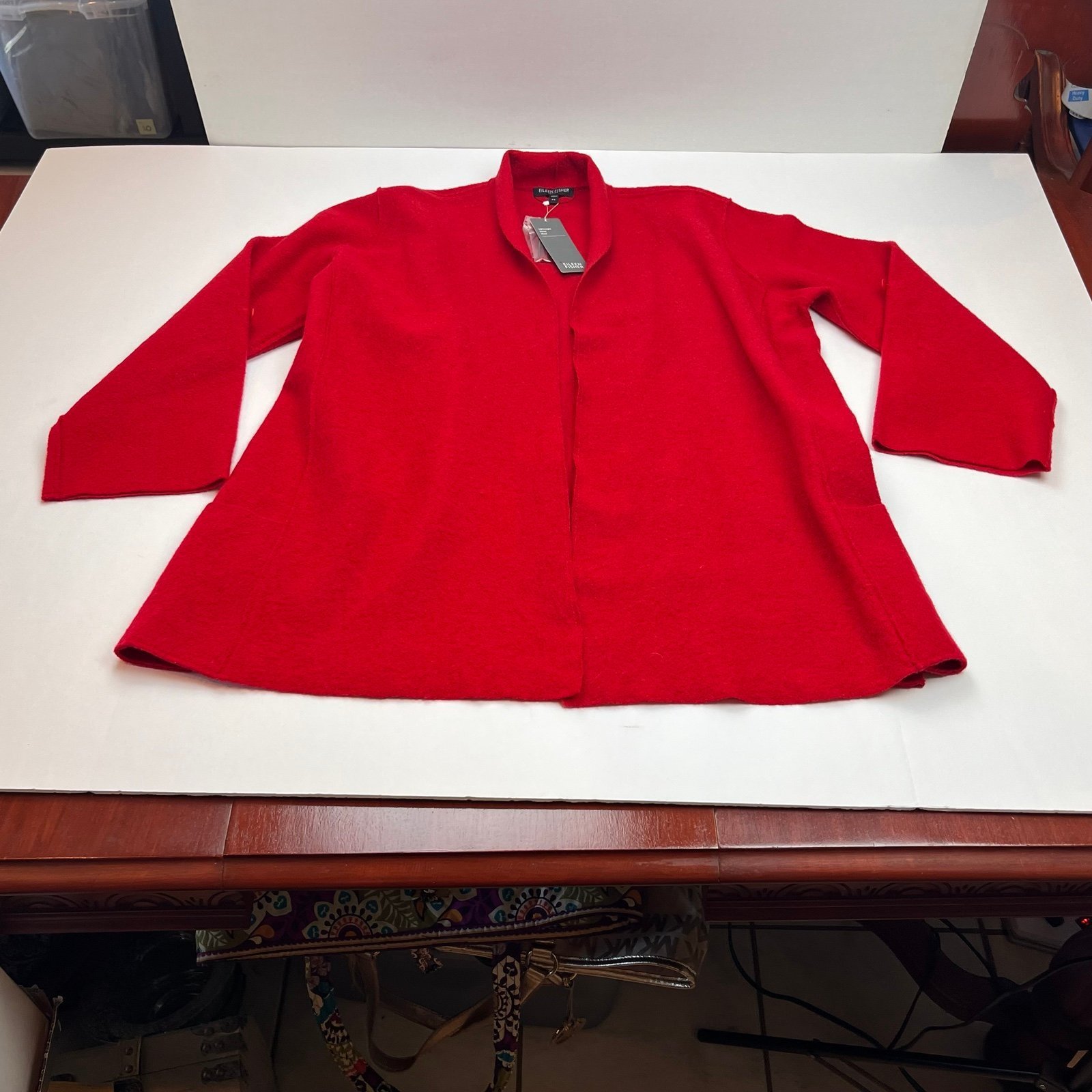 Eileen Fisher Petite Women Size Petite Small Red Garnet Enveloped Coat Wool NEW