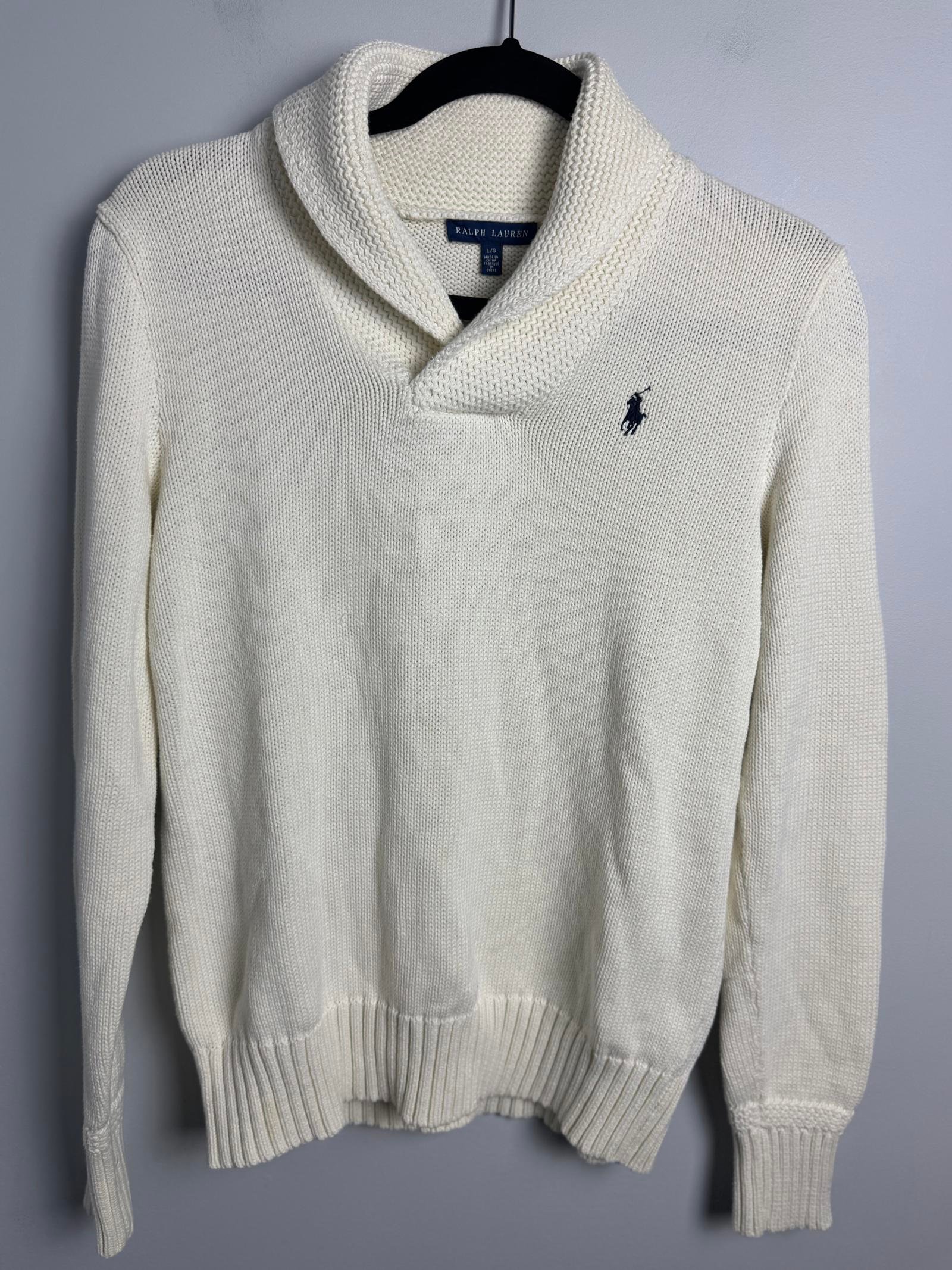 Ralph Lauren Cream Knit Sweater with Shawl Collar size Large