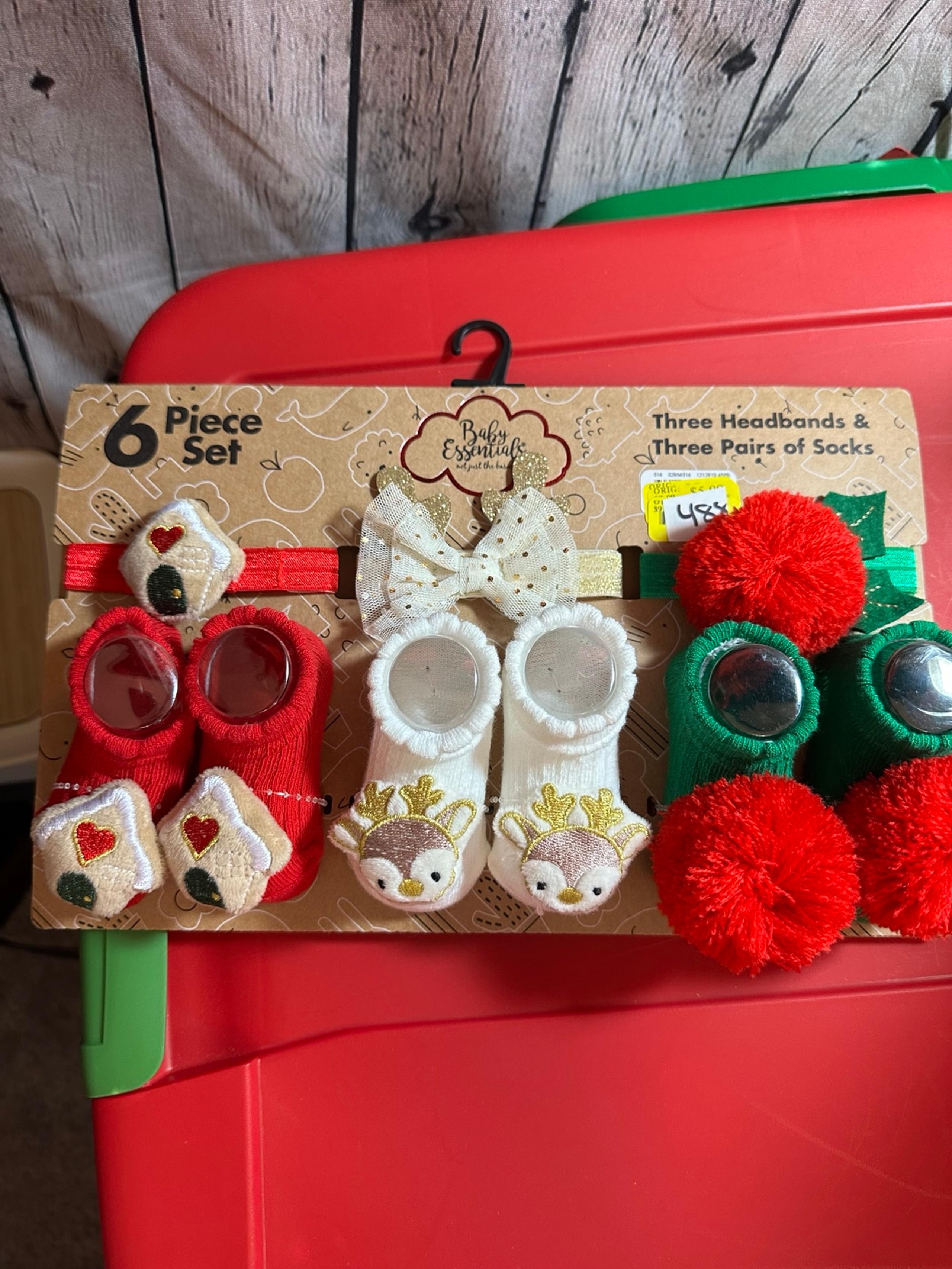 Christmas Three Headbands & Socks - 6 piece set NWT