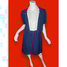 Mint! Vintage 70s Two Piece Dress Suit Set Navy Blue White Medium/Large Volup