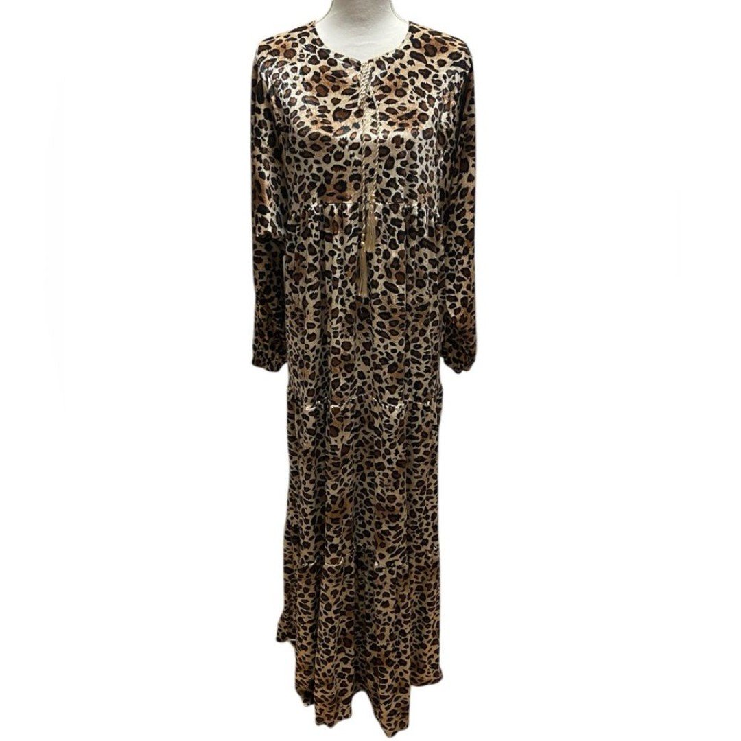 Dress abaya maxi leopard print velour dolman sleeve 2X NWOT