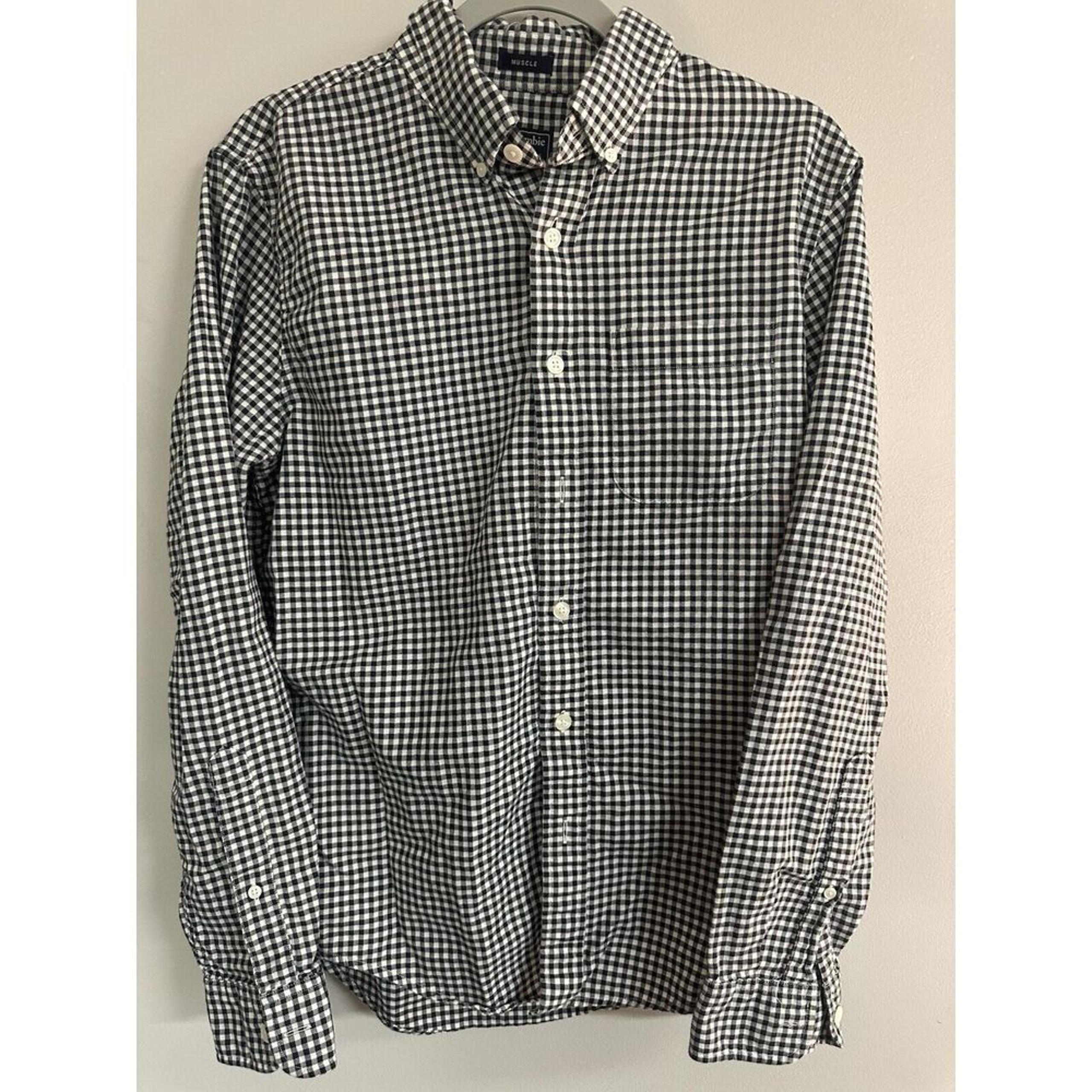 Abercrombie Fitch Muscle Button Down Shirt Long Sleeve Black Check Mens Medium M