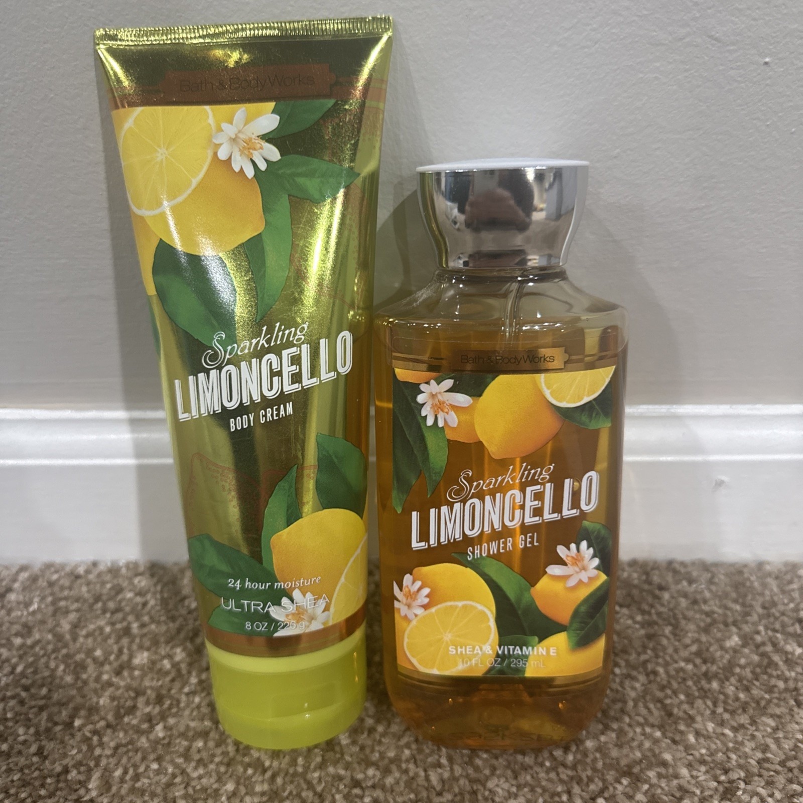 Bath & Body Works Sparkling Limoncello Shower Gel 10oz Body Cream 8oz 95% Full