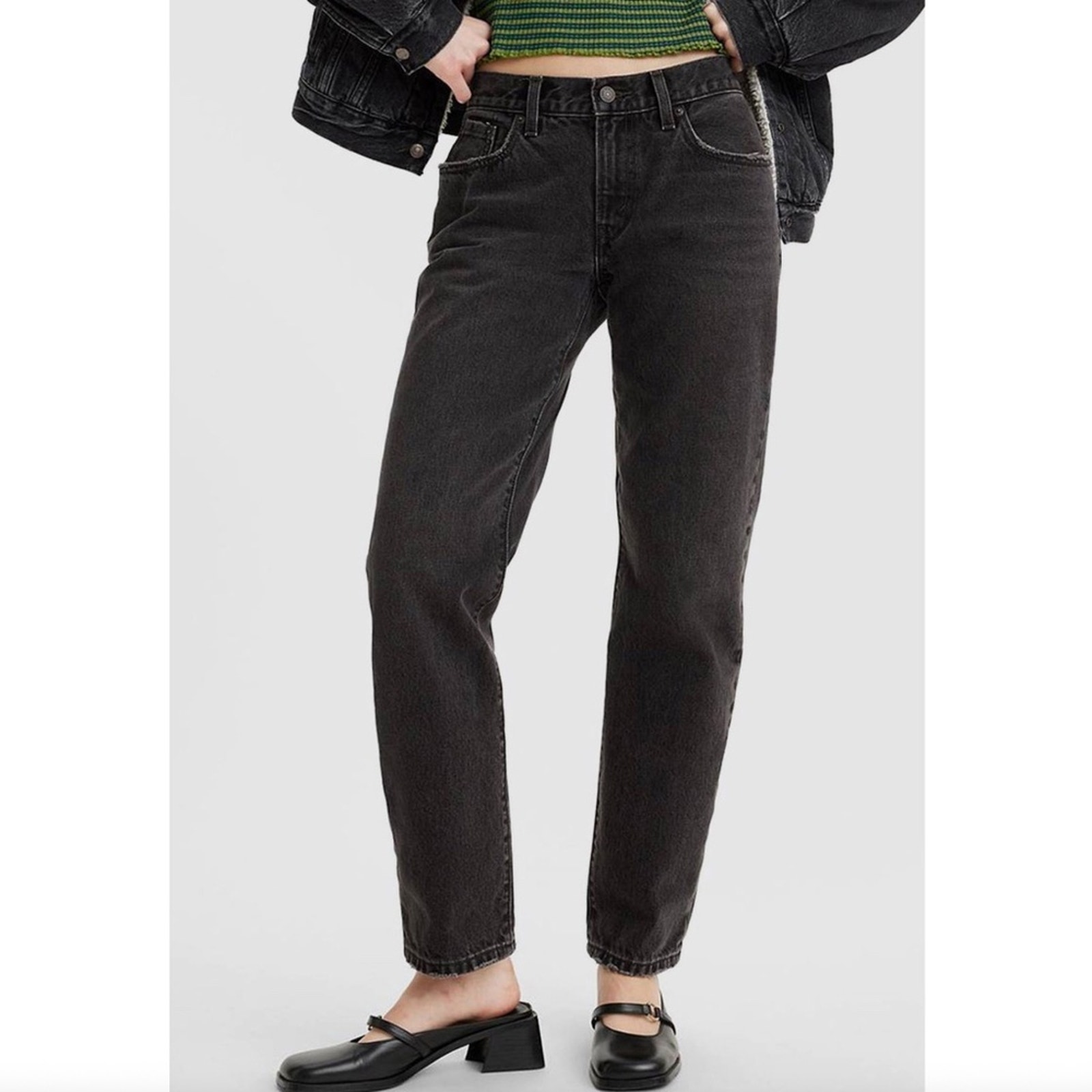 Levi's Middy Straight Jeans in Black Worn In 100% Cotton Size 24