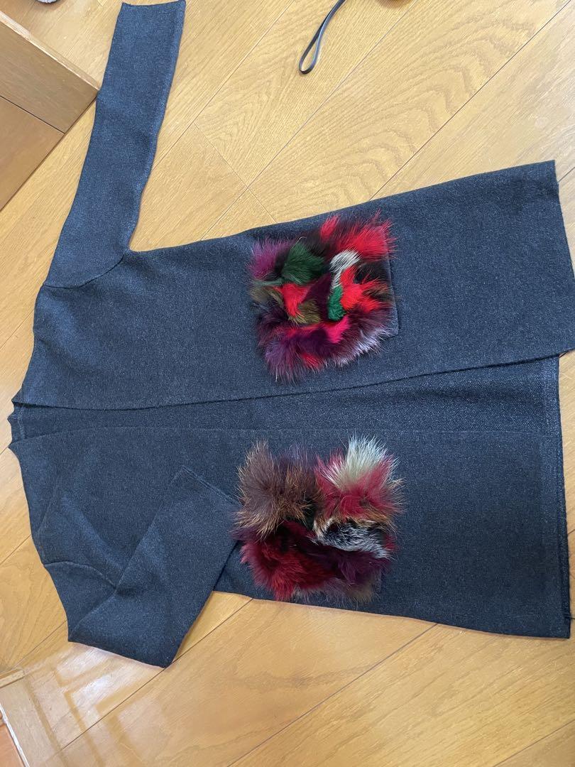 Grey Long Coat with Fur-Trimmed Pockets