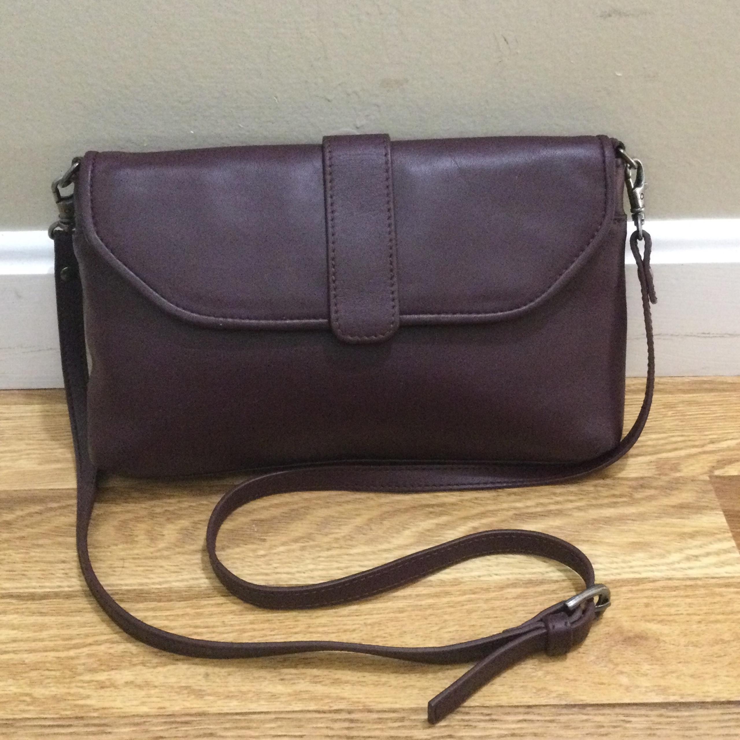 L.L. Bean Signature Burgundy Leather Convertible Crossbody Clutch