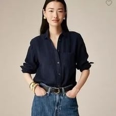 J. Crew Garcon Linen Blend Shirt Navy Button Long Sleeve Size 16 NWT
