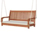 2-Person Hanging Porch Swing Wood Bench with Cushion Curved Back Outdoor Natural