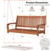 2-Person Hanging Porch Swing Wood Bench with Cushion Curved Back Outdoor Natural