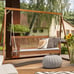 2-Person Hanging Porch Swing Wood Bench with Cushion Curved Back Outdoor Natural