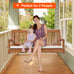 2-Person Hanging Porch Swing Wood Bench with Cushion Curved Back Outdoor Natural