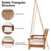 2-Person Hanging Porch Swing Wood Bench with Cushion Curved Back Outdoor Natural
