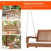 2-Person Hanging Porch Swing Wood Bench with Cushion Curved Back Outdoor Natural