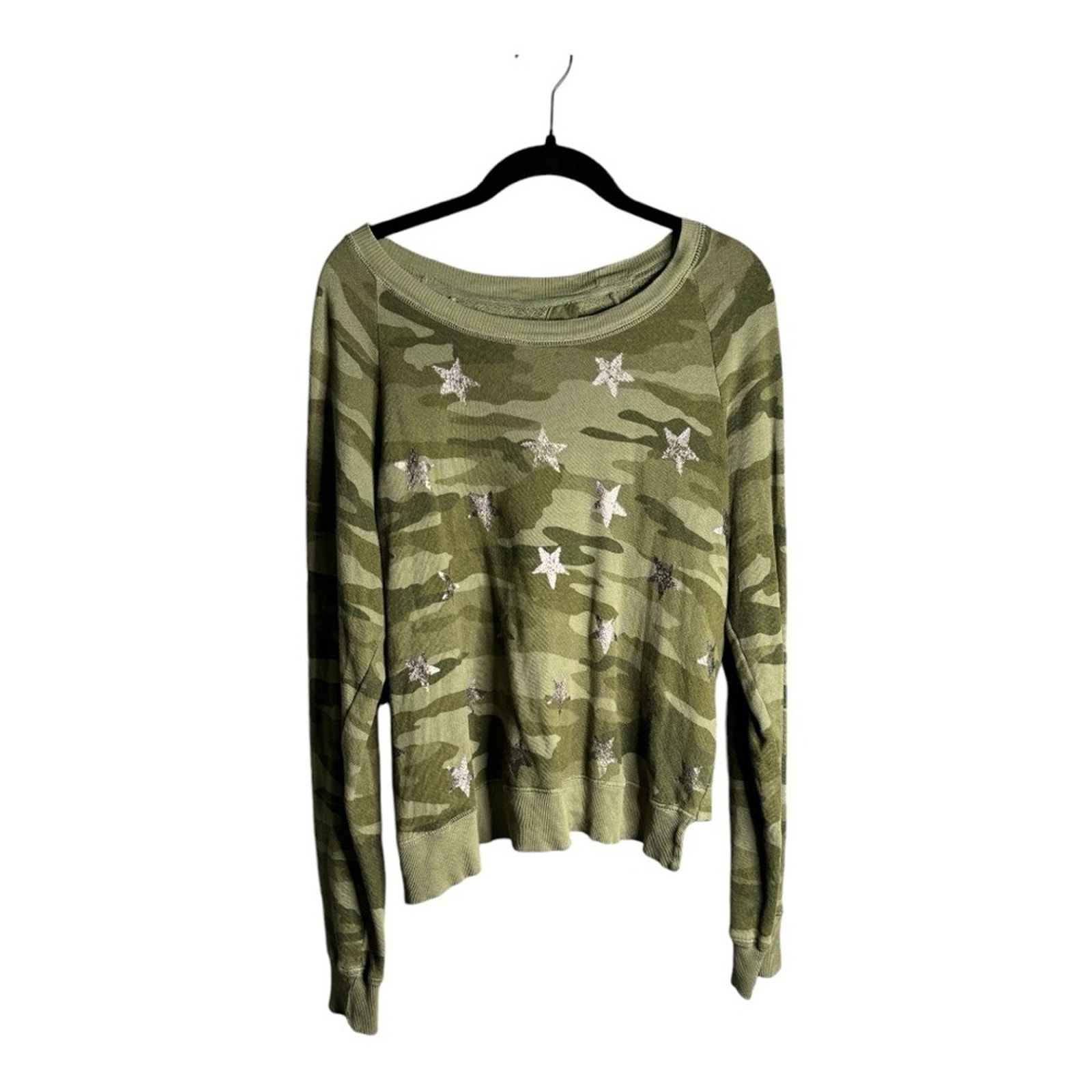 Current Elliott Green Camouflage Sweatshirt with Silver Stars Size 0