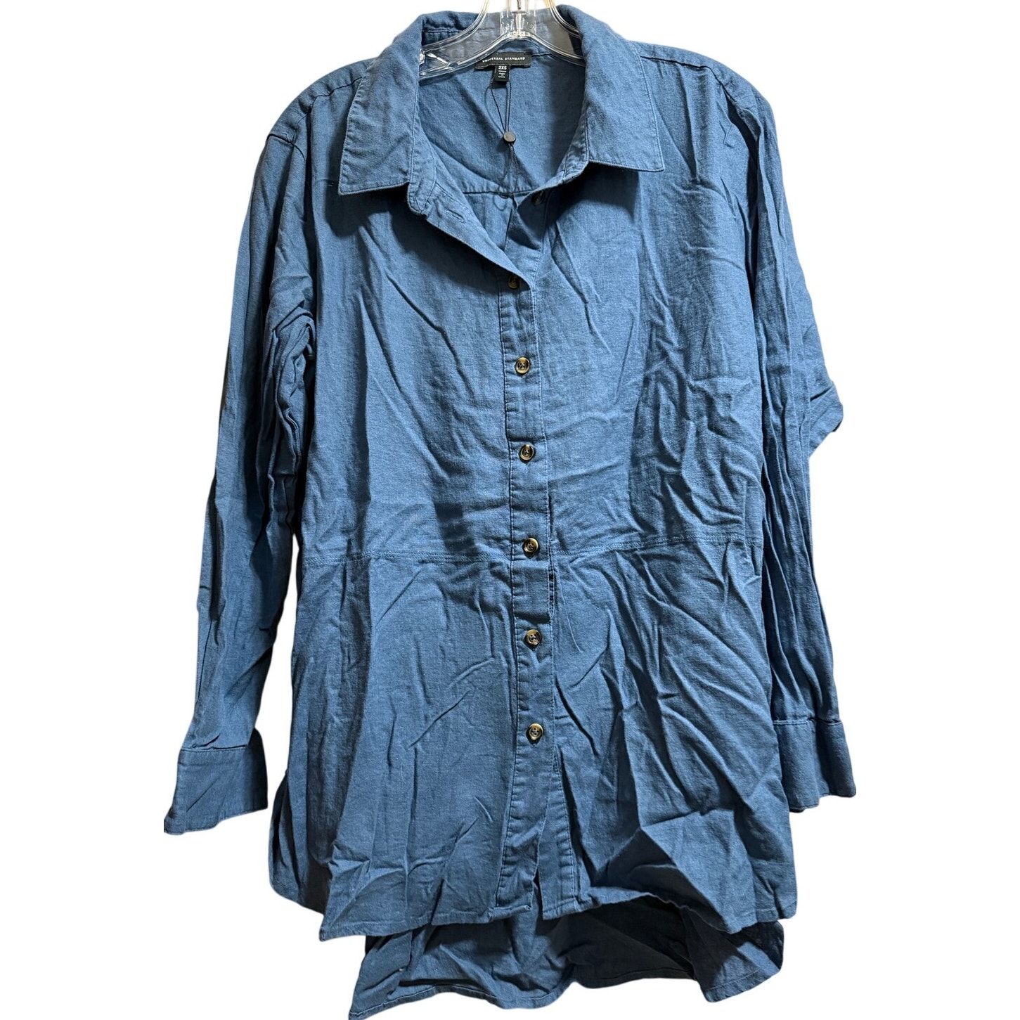 Universal Standard Oversized 2XS Blue Collared Button Up Linen Blend Shirt