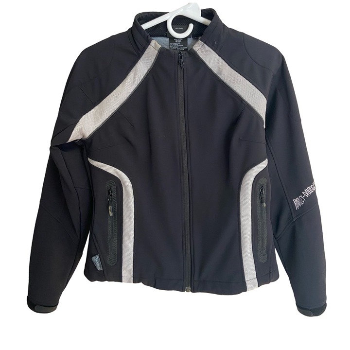 Harley Davidson Soft Shell Zip Front Motorcycle Jacket Women's Small Black/Gray